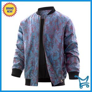 Men's Lightweight Bomber Jacket Zip Up Windbreaker with Pockets 70s Disco